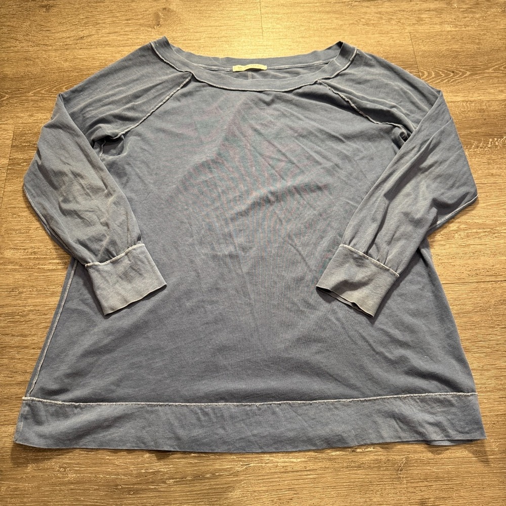 We The Free Top Womens Large Blue Cotton Boho Bohemian‎ Lounge Long Sleeve Tee